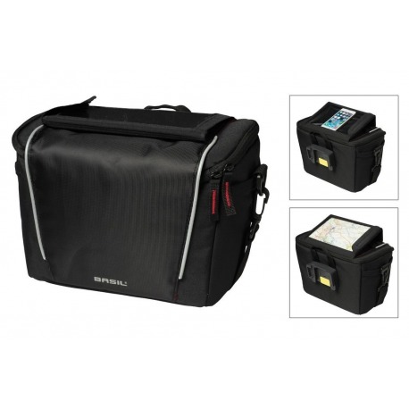 Sacoche de guidon Basil Sport Design noire, avec plaque d'adaptation, 7 litres