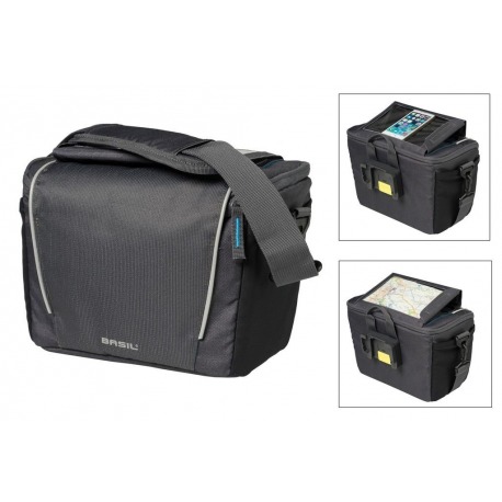 Sacoche de guidon Basil Sport Design graphite, avec plaque d'adaptation, 7 litres