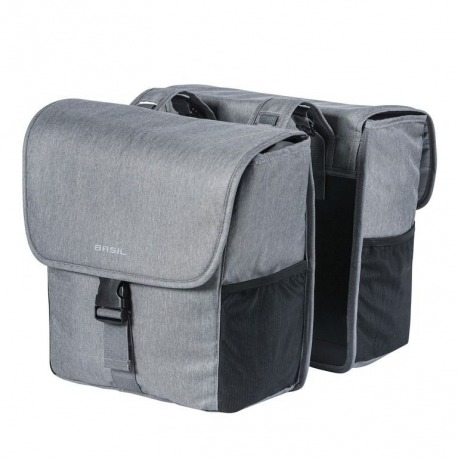 Sacoche cavalière Basil Go Double grise mêlée avec lignes réfléchissantes 32 L