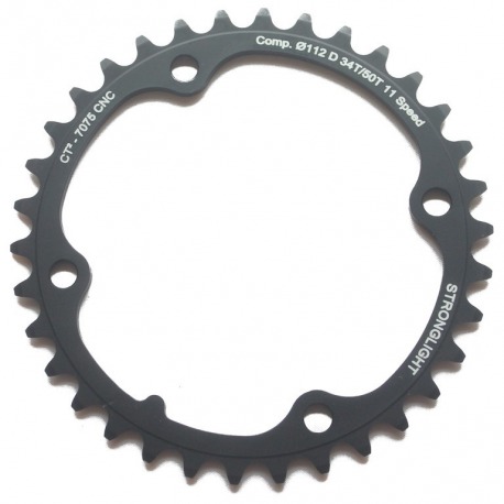 Plateau Stronglight Type F 145/112 mm interne 39 dents, noir, 11 vitesses.