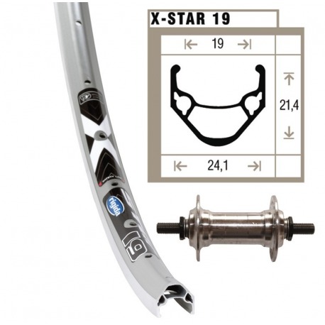 Roue avant 24x1 75alum. plat. rigide 36 abeRoue arrière . Rigide X-Star 19 plat. niro rayons