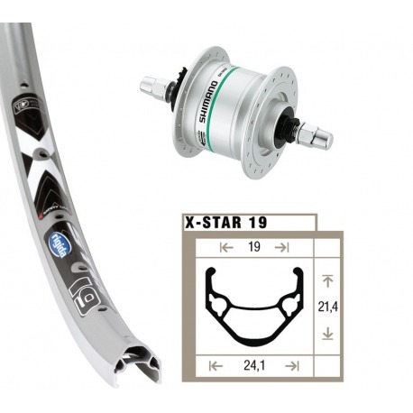 Roue avant 24x1 75 di.de DH3N20 pl. J'ai ri. 36 ab. Rayons rigides X-Star 19 argent/mat Niro
