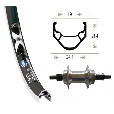 Roue arrière 24x1.75tor..ZKR.6/7p. plat.ri.36ab. Rigide X-Star 19 nég./argent. niro rayons