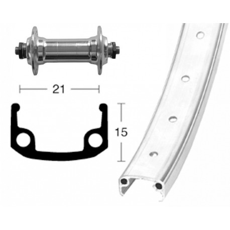Roue avant 26x1.9 Hub-Alu silver c. rapide 36a. Jante alu argent avec rayons zinc