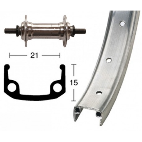 Roue avant 26x1.9 Hub-Alu fixe argent 36 a. Jantes alu argent rayons zinc