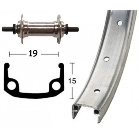 Roue Avant 28x1.3/8 Alu axe 36 trous rainure rue.c.single wall silver galvanisé rayons