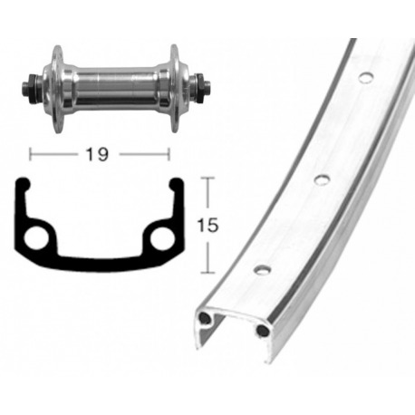 Roue avant 28x1.3/8 36 trous aluminium/zinc couronne QR axe