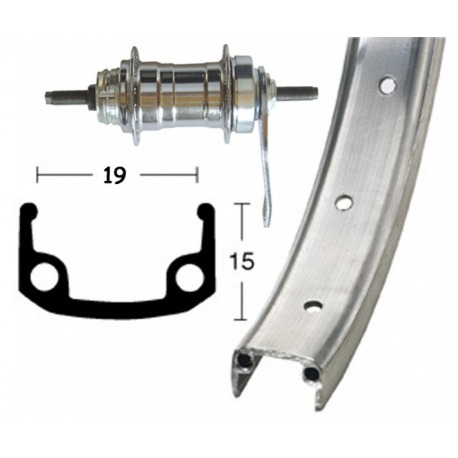 Roue arrière 28x1 3/8RB-Starr 36a moyeu argent. jante alu argent rayons zinc