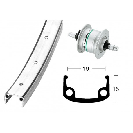 Roue avant 28x1 3/8di.deDH3N20plat. ri.36 ab. roue C. simple paroi argent rad. ciné.