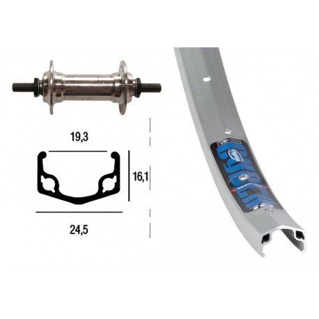 Roue avant 28x1.75 axe cor.od. fendu 36 trous Rayons Niro argent 519R