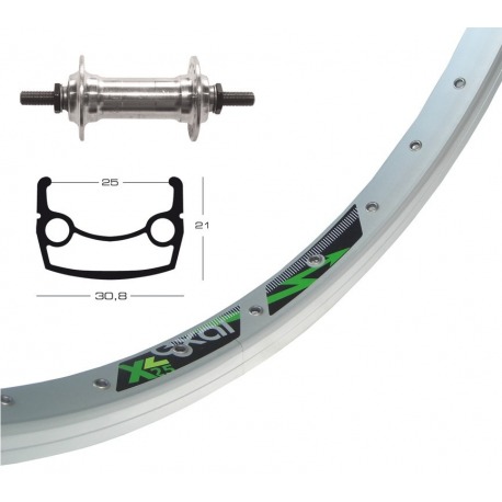 Roue avant 26x1.9 axe cor.d.fente 36 trous Exal XL 25 oeillets rayons Niro argent