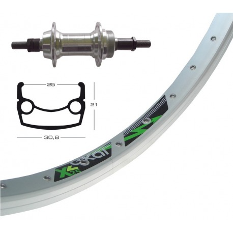 Roue arrière 26x1.9 rigide rainurée 36 trous. Exal XL 25 oeillets rayons Niro argent