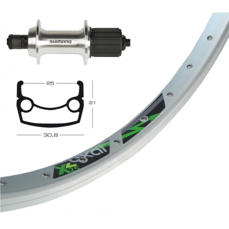 Roue arrière 26x1.9 TX 800 8/10v.. QR 36 comme Exal XL 25 oeillets argent Rayons Niro