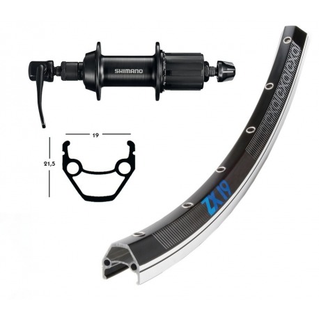 Roue arrière 26x1.75 TY500 cass.7-v.neg.QR 36 agu. Exal ZX 19 rayons noir/argent Niro