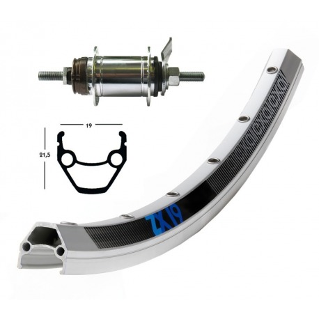 Roue arrière 26X1.75 Cale 1 mar. 36 trous EXAL ZX 19 rayons argent Niro 2x2 34
