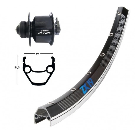 Roue avant 26x1.75din. d'axe. A. négatif QR 36 ab. ZX 19 nég/argent. Rayons Niro (Centerlock)