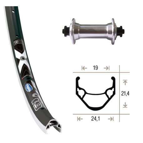 Roue avant 28x1.75 TX800 argent QR 36g. Rigida X-Star 19 rayons Niro noir/argent