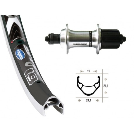 Roue arrière 28x1,75 TX 800 8/10-v. argent QR 36a. Rigida X-Star 19 rayons Niro noir/argent