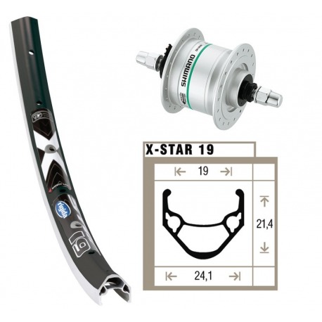 Roue avant 28x1,75 din. De l'axe.3N20 pl.ri. 36ab. Rigide X-Star 19 ne./pl. niro rayons