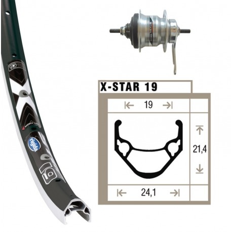 Roue arrière 28x1.75RB-axe Shim.7-G silver..36ab. Rigide X-Star 19 ne./pl. niro rayons