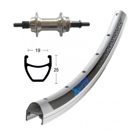 Roue arrière 28x1.75 rigide fendue 36 trous. Rayons Niro Exal XP-19 argent/éloxés