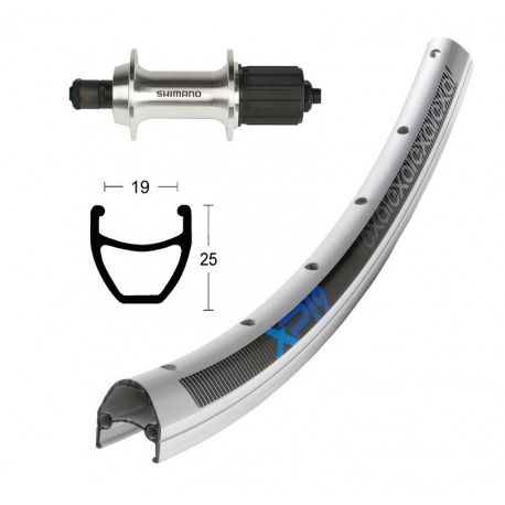 Roue arrière 28x1.75 TX 500 8/10-v.argent QR 36 ag. Exal XP-19 argent/rayons Niro anodisés