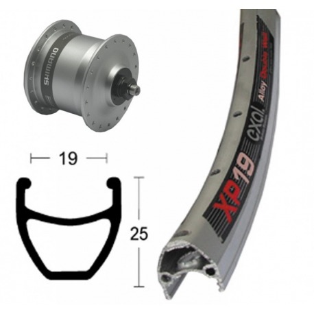 Roue avant 28x1.75 axe din NX-33 QR 36 trous Rayons Niro Exal XP-19 argent/éloxés