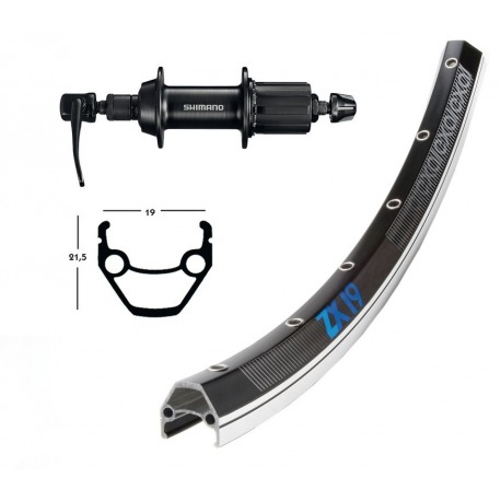 Roue Arrière 28x1.75 TY500 cass.7-v.noir QR 36 a. Exal ZX 19 rayons noir/argent Niro
