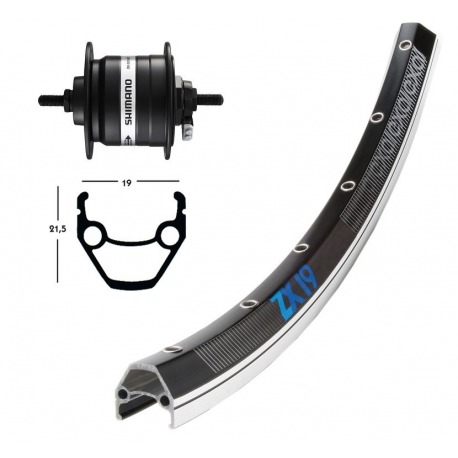 Roue avant 28X1.75 din. cube ngr 36ag. ZX 19 ngr/pl. rayons à moyeu fixe ngrs