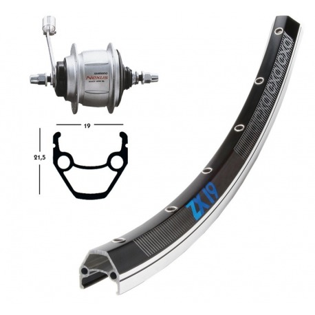 Roue arrière 28x1.75 Shimano 8 vitesses 36 trous. ZX 19 rayons noir/argent Niro