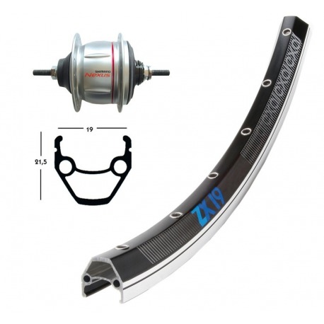 Roue arrière 28x1.75 o.RB Shim.8v col.plata 36ab. Exal ZX 19 ne./pl. niro rayons