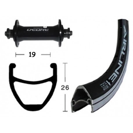 Roue avant 28x1.75 Deore 510 noir QR 36 trous Rayons Airline 1 noirs noirs Niro