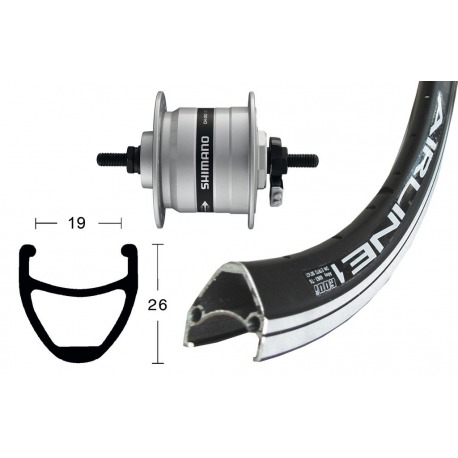 Roue Avant 28x1.75 hub-dyne DH3N31 argent fixe 36 trous Airline 1 rayons noirs Niro