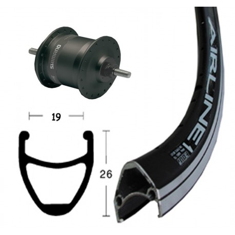 Roue Avant 28x1.75 din.noir axe 36 trous Airline 1 rayons Niro noir avec axe fixe
