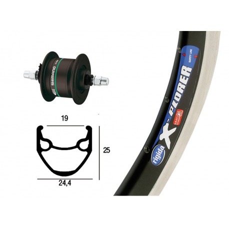 Roue avant 26x1 75 di.ed.ej DH 3N20 ne ri. 36ab. X-Plorer rigide nég/argent. ra. Niro ne.