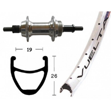Roue arrière 26x1.9 rigide rainurée 36 trous. Vuelta Airline 1 rayons argent Niro