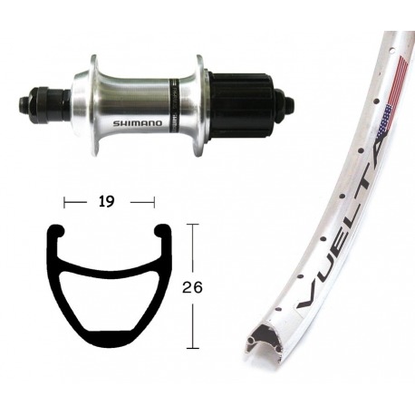 Roue arrière 26x1.75 TX500 8/10v. QR 36a. Vuelta Airline 1 rayons argent Niro