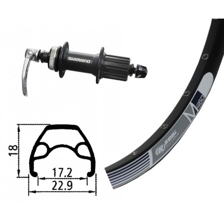 Roue arrière 26x1.9Alivio435 Centerl.ne..QR 32O Rodi M 460 disque noir .Niro rayon(ne.)