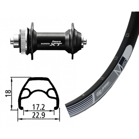 Roue avant 26x1.9 Deore XT Centerl.ne..QR 32O Rodi M 460 disc black .spoke Niro(ne.)