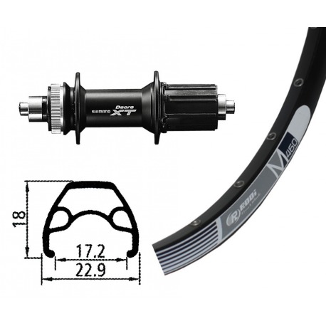 Roue arrière 26x1.9 Deore XT Centerl.ne..QR 32O Rodi M 460 disc black .spoke Niro(ne.)