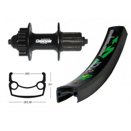 Roue arrière 26x1.9 DeoreDisc 8-11v. noir 36a. Exal XL 25 Disque ngr rayons Niro ngrs