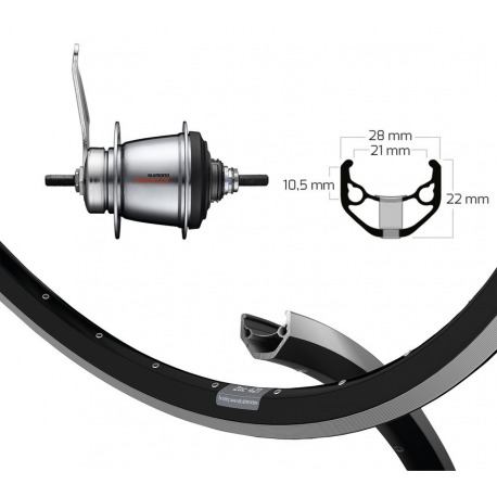 Roue arrière 26x1.75 moyeu-contre-pédale Shim.7v.36a. ZAC 421 rayons noirs Nirosta 2 0/2 34
