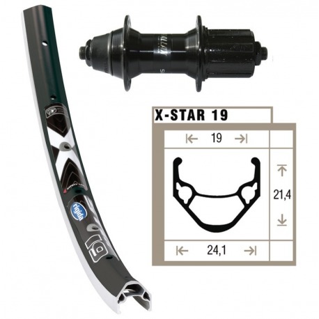 Roue arrière 26x1.75 RM60 cassette8v ne. QR 36ab. RigidaX-Star 19 neg/silver.Radios N.neg.
