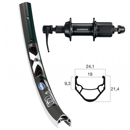 Roue arrière 26x1.75 TY500 7-v noir QR 36 trous Rigida X-Star19 ne/rayons argentés Niro(ne)