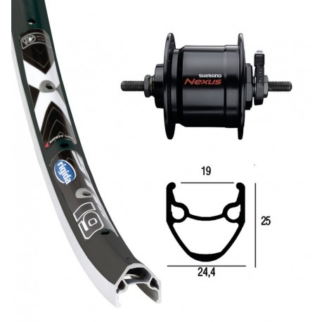 Roue avant 26x1.75 moyeu-dyne DHC3003 ne.fixe 36a. Rigida X-Star19 ne/rayons argentés Niro(ne)