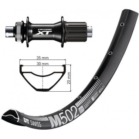 Roue arrière 27 5" Deore XT thru-axle 12 148mm DTSwiss M502 Disc ne. Rayons Nirosta(ne)