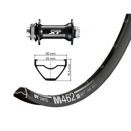 Roue avant 29" Deore XT axe traversant 15 110mm DTSwiss M462 Disc ne. Rayons Nirosta(ne)