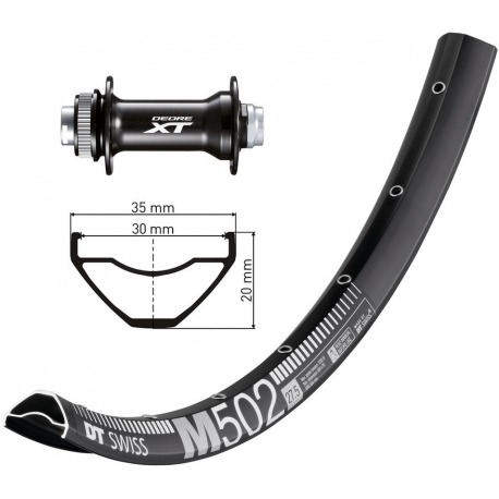 Roue avant 29" Deore XT axe traversant 15 110mm DTSwiss M502 Disc ne. Rayons Nirosta(ne)
