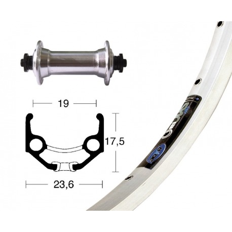 Roue avant 28x1.75 TX800 argent QR 36a. Radio rigide Zac 19 argent Niro