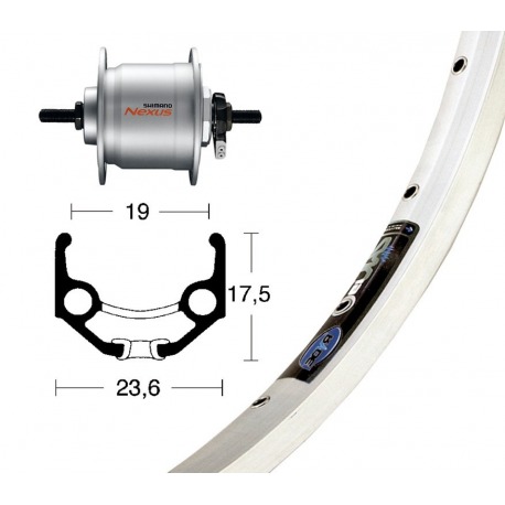 Roue Avant 28x1.75Din d.cuboDH3N20 pl.rig.36O Rigide Zac 19 rayons argent Niro